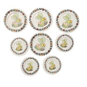 Vtg Chilton Holly Hobbie Plastic Tea Set Plates Lot 8pc Aluminum Specialty 1970s